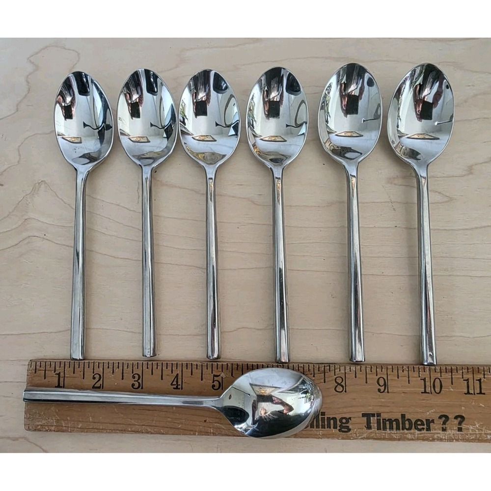 LOT OF 7 Retroneu CYLINDER Place Oval Soup Spoons 7.5" Stainless 18/8 Korea MCM